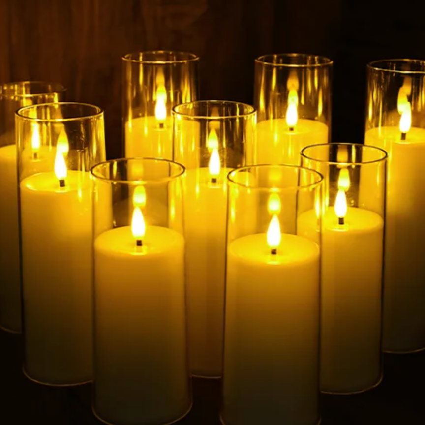 Battery-Operated LED Pillar Candles with Remote Control and Timer - 9-Piece Decorative Light Set for Living Room, Bedroom, and Dining Table | Thomler