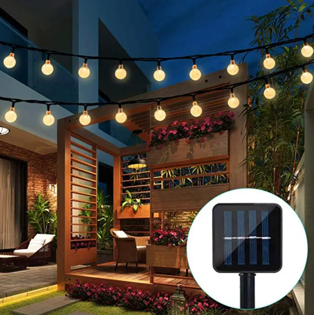 Outdoor LED-snoerverlichting op zonne-energie, waterdicht, decoratieve tuinverlichting, 9 meter voor terras, tuin, veranda, achtertuin, pad, landschapsaccent | Thomler