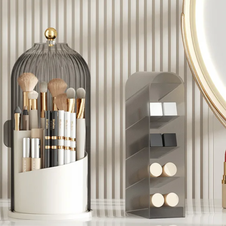 Spin-Top Makeup Storage Tower Clear 360° Holder 11 in Tall for Bathroom Vanity Countertop Beauty Products Lipstick Skincare Perfume Brush Or | Thomler