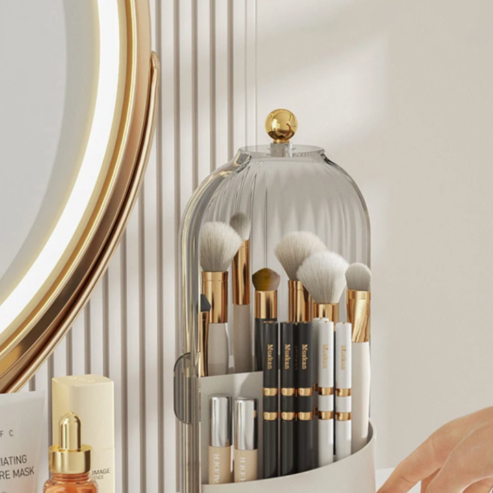 Spin-Top Makeup Storage Tower Clear 360° Holder 11 in Tall for Bathroom Vanity Countertop Beauty Products Lipstick Skincare Perfume Brush Or | Thomler