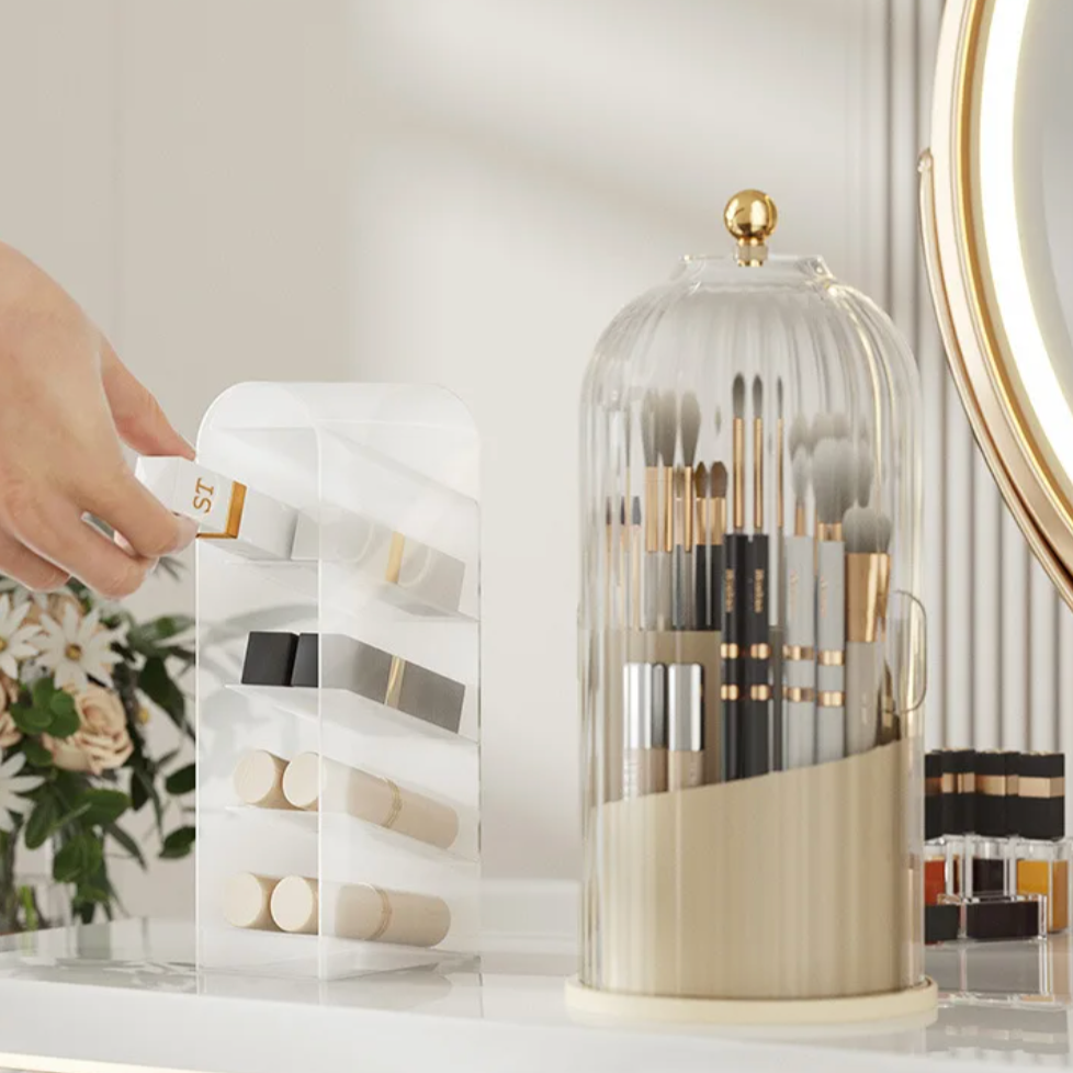 Spin-Top Makeup Storage Tower Clear 360° Holder 11 in Tall for Bathroom Vanity Countertop Beauty Products Lipstick Skincare Perfume Brush Or | Thomler