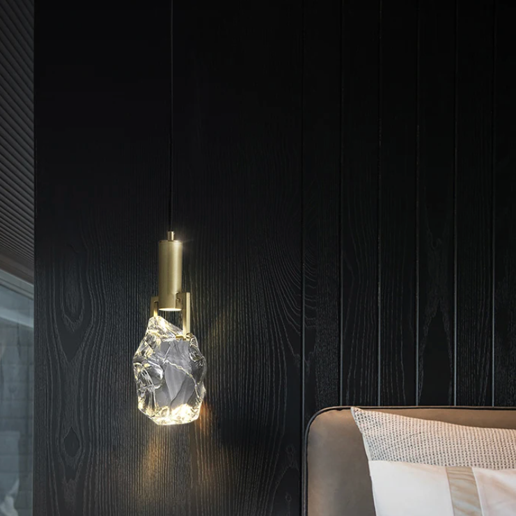 Hanging Fixture with Polished Copper & Faceted Glass Shade for Dining Room, Kitchen Island, Entryway | Thomler