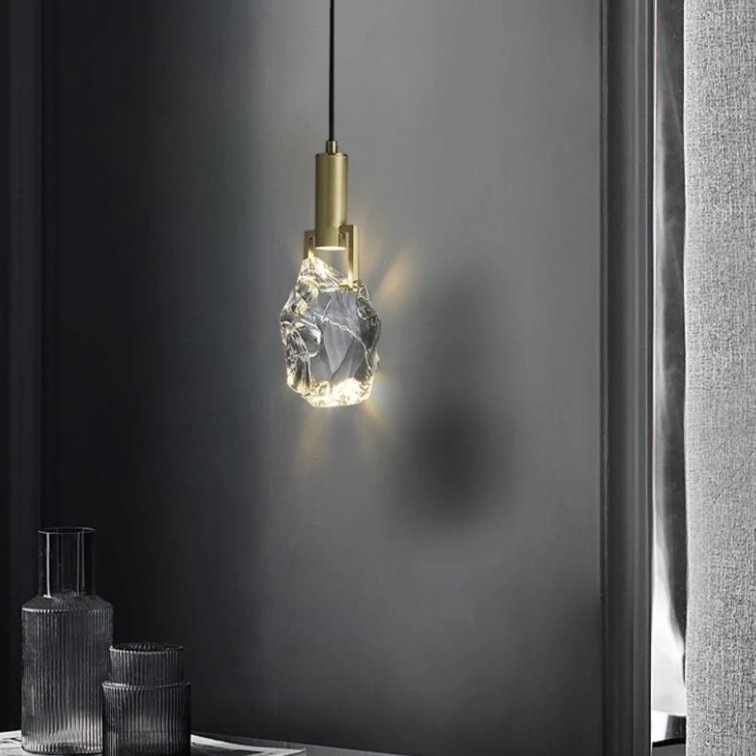 Crystal Drop Ceiling Fixture 11 Inch Copper Accent GU10 LED Compatible Adjustable Cord for Kitchen Island Dining Table Hallway Breakfast Noo | Thomler