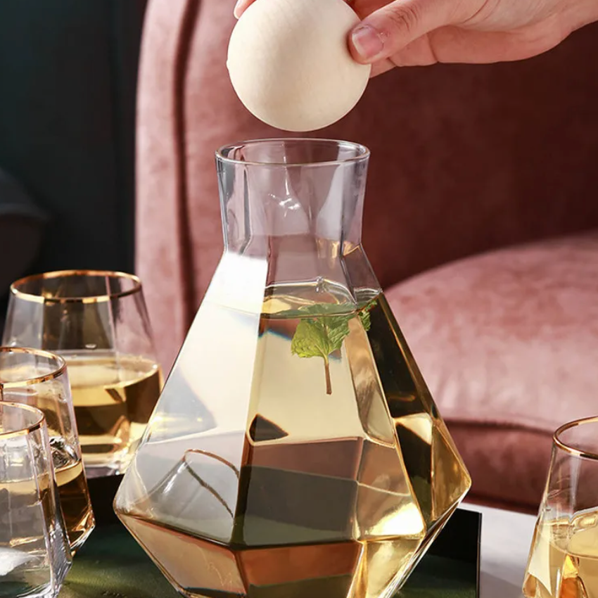 Crystal-Clear Beverage Pitcher & Tumbler Set with Geometric Faceted Design for Home Bar, Kitchen & Dining Room Entertaining | Thomler