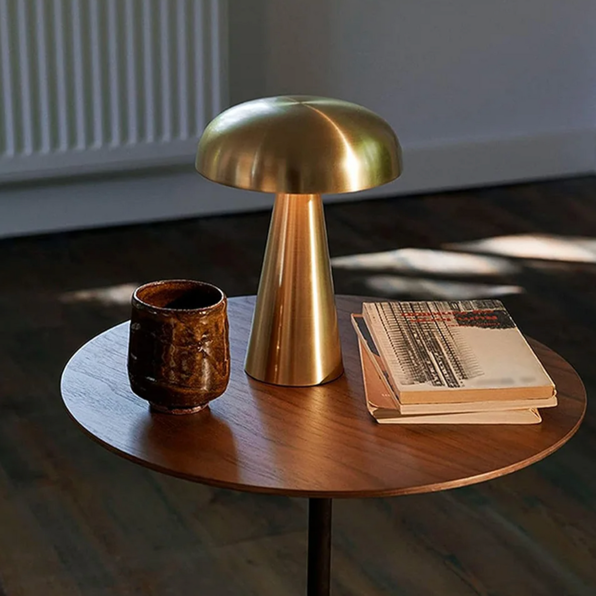 Rechargeable Mushroom LED Desk Lamp with Touch Control – 8 in Cordless Metal Nightlight – 3 Lighting Modes Warm Neutral Cool for Bedroom Off | Thomler