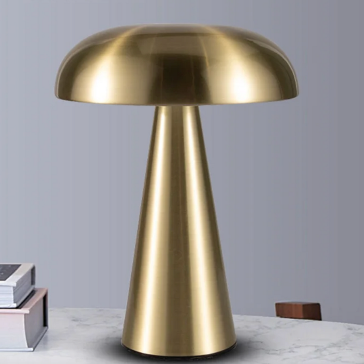 Rechargeable Mushroom LED Desk Lamp with Touch Control – 8 in Cordless Metal Nightlight – 3 Lighting Modes Warm Neutral Cool for Bedroom Off | Thomler