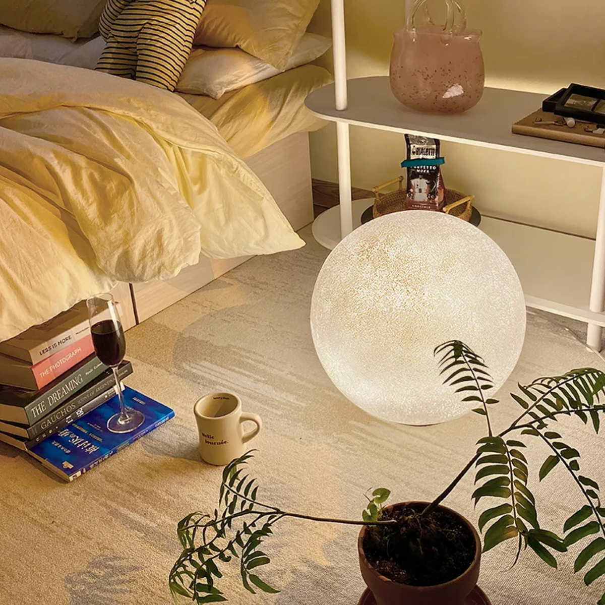 Standing Lamp with 16 in Moon Sphere Adjustable Glow White Acrylic LED for Bedroom Living Room Den Office Space Warm Ambient Lighting | Thomler
