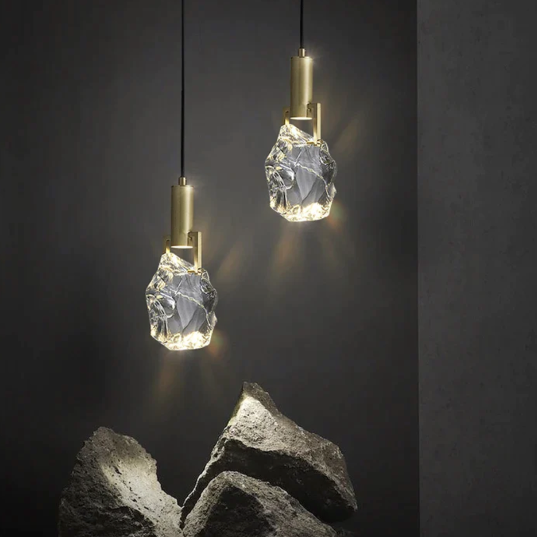 Hanging Fixture with Polished Copper & Faceted Glass Shade for Dining Room, Kitchen Island, Entryway | Thomler
