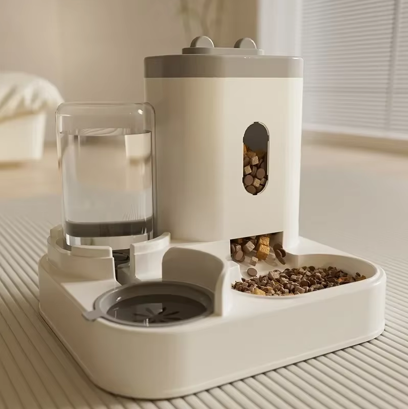 Dubbele voerbak voor huisdieren Grijs Blauw Roze Geel 78 oz voer 34 oz water zwaartekrachtdispenser voor katten kleine honden keuken bijkeuken woonkamer | Thomler