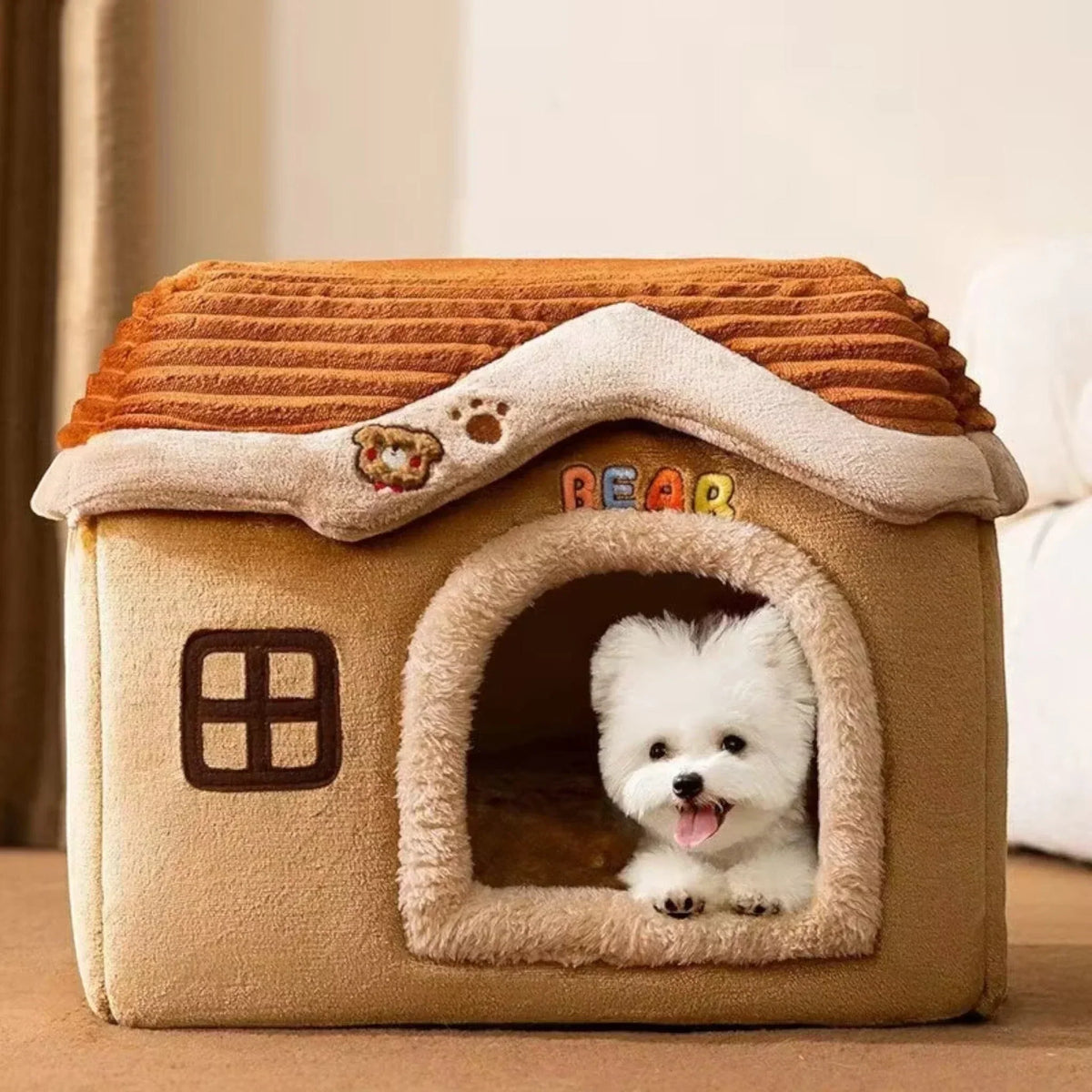 Cama acolchada para mascotas con bordes elevados y funda extraíble para mascotas pequeñas y medianas