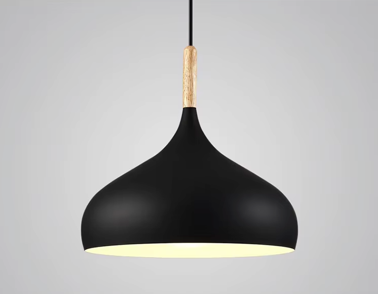 E27 Dome Pendant Fixture with Wood Trim – Adjustable Height Hanging Light for Kitchen Island, Dining Table, Bedroom – Minimalist Nordic-Insp | Thomler
