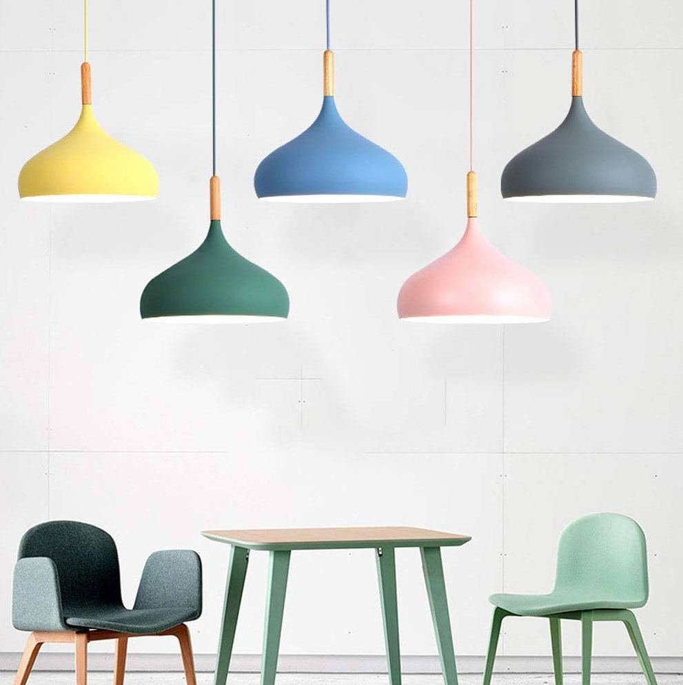 E27 Dome Pendant Fixture with Wood Trim – Adjustable Height Hanging Light for Kitchen Island, Dining Table, Bedroom – Minimalist Nordic-Insp | Thomler