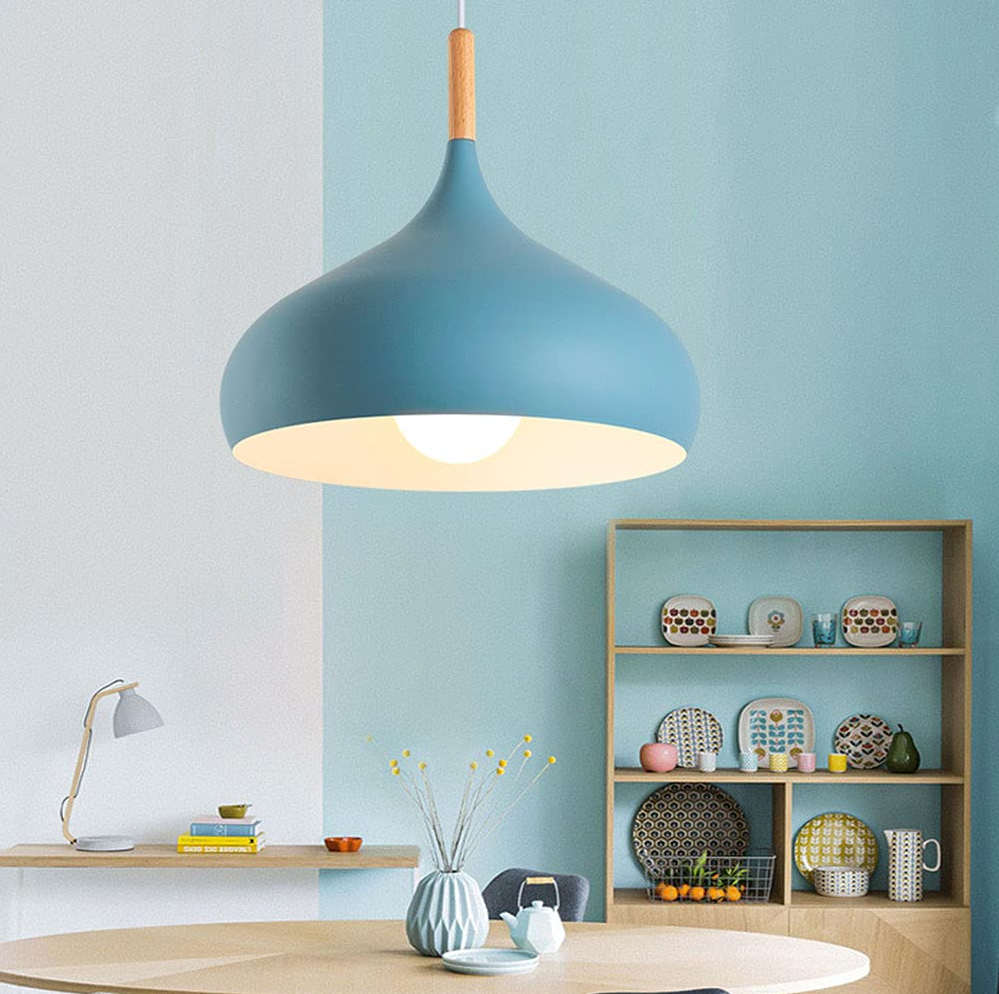 E27 Dome Pendant Fixture with Wood Trim – Adjustable Height Hanging Light for Kitchen Island, Dining Table, Bedroom – Minimalist Nordic-Insp | Thomler