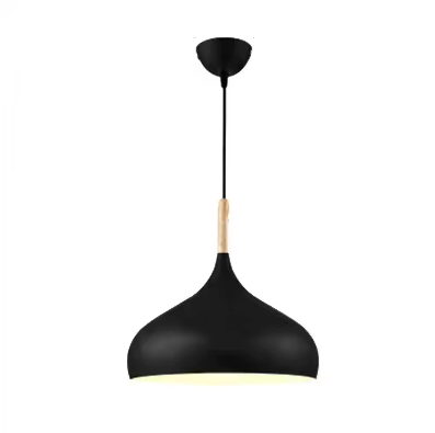 E27 Dome Pendant Fixture with Wood Trim – Adjustable Height Hanging Light for Kitchen Island, Dining Table, Bedroom – Minimalist Nordic-Insp | Thomler