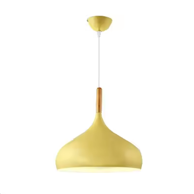 E27 Dome Pendant Fixture with Wood Trim – Adjustable Height Hanging Light for Kitchen Island, Dining Table, Bedroom – Minimalist Nordic-Insp | Thomler