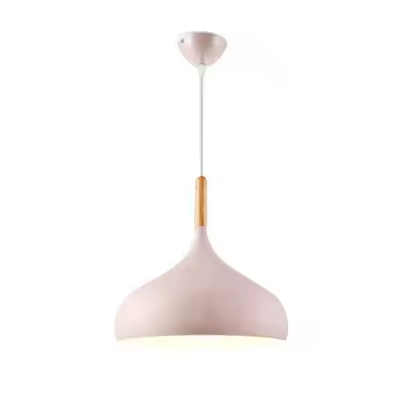 E27 Dome Pendant Fixture with Wood Trim – Adjustable Height Hanging Light for Kitchen Island, Dining Table, Bedroom – Minimalist Nordic-Insp | Thomler