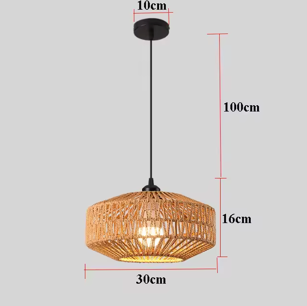 Woven Rattan Hanging Light with E27 Socket in Brown for Kitchen Island & Dining Table | Handcrafted Open-Weave Ceiling Fixture | Thomler