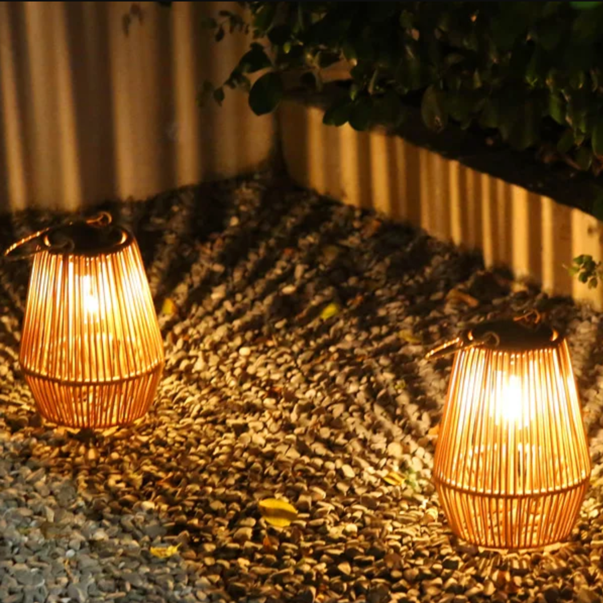 Solar Hanging Lantern Woven Wicker Style 8in Weatherproof LED Light for Patio Garden Balcony Porch Outdoor Spaces Cordless Automatic Dusk Da | Thomler
