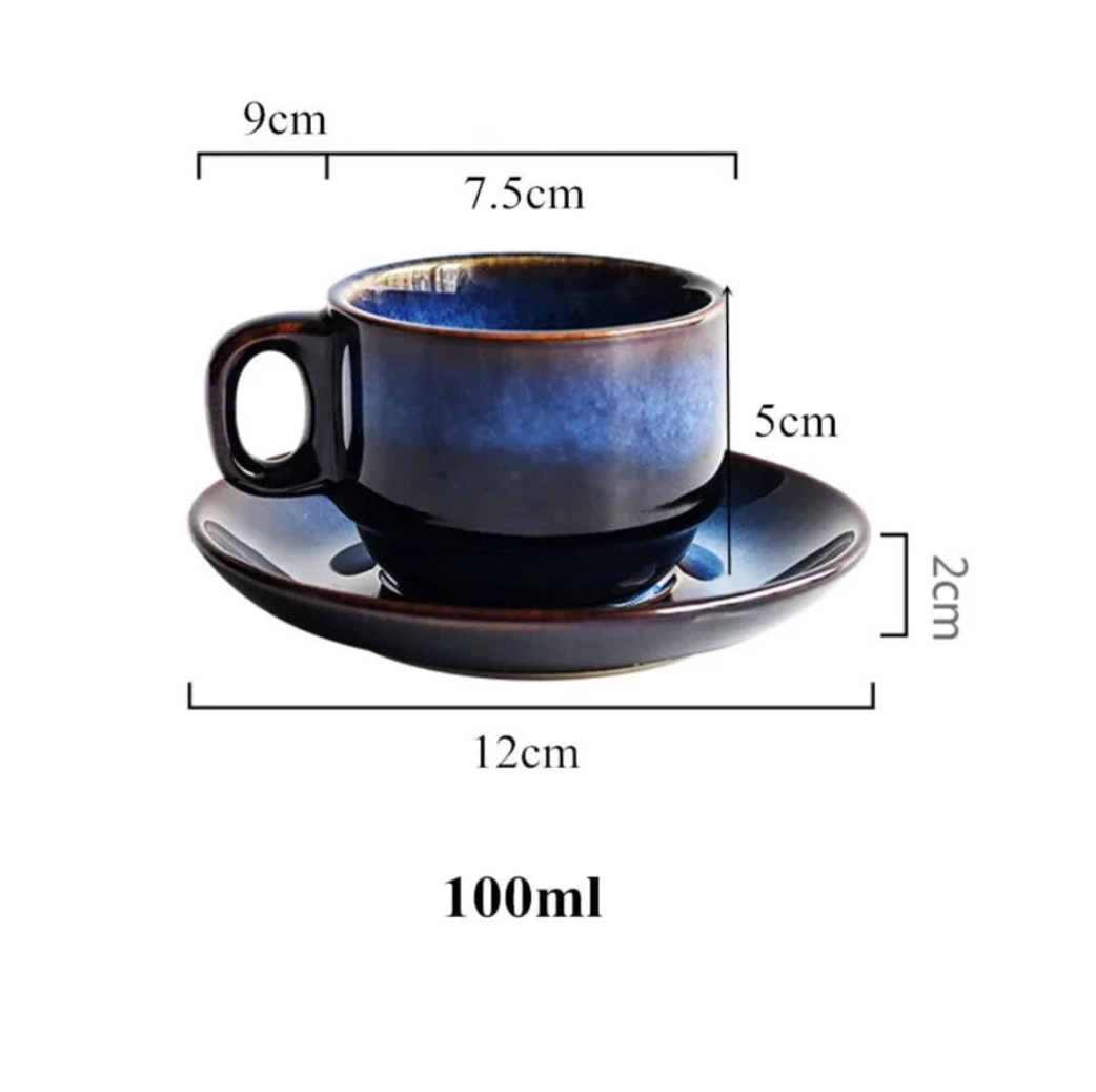 Bone China Coffee and Espresso Cup with Saucer Set - Deep Blue Ceramic Drinkware for Tea, Coffee, and Hot Beverages - Elegant Mug and Plate | Thomler