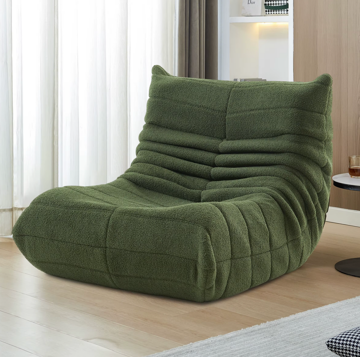Memory Foam Floor Chair with Backrest Support 34 in Wide Velvet Cushion Seat for Reading Gaming Bedroom Living Room Green | Thomler