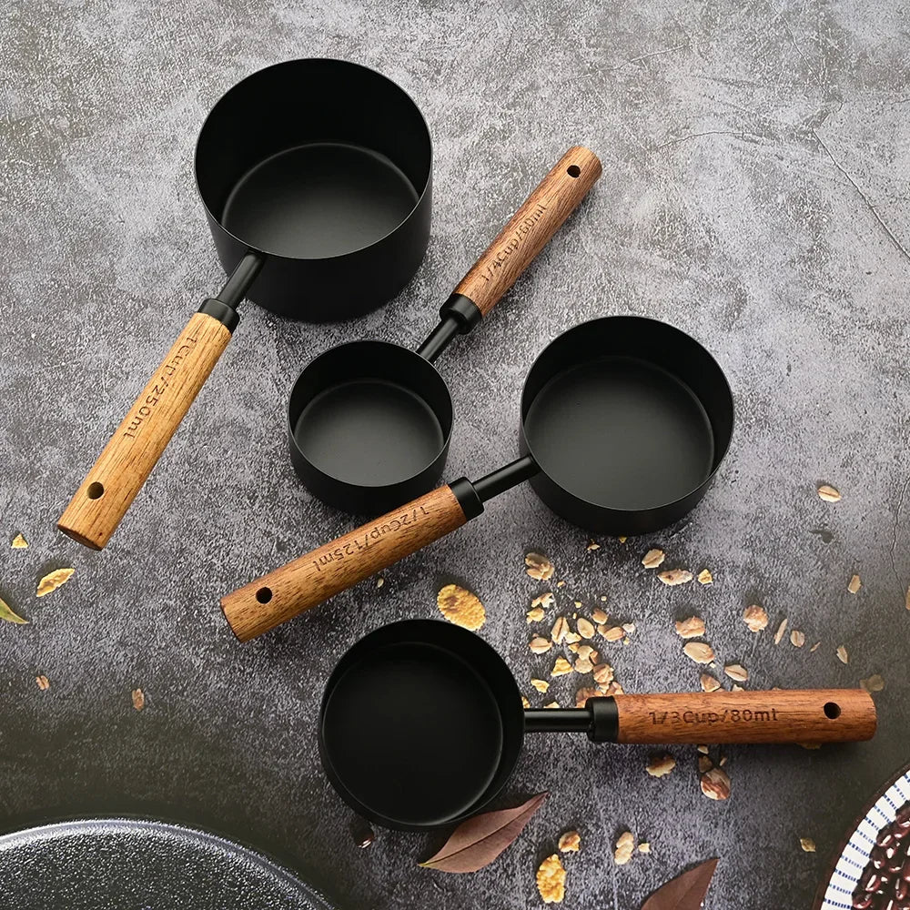 8-Piece Nesting Kitchen Measuring Spoons with Wood Handles Stainless Steel Cooking Baking Tools Set | Thomler