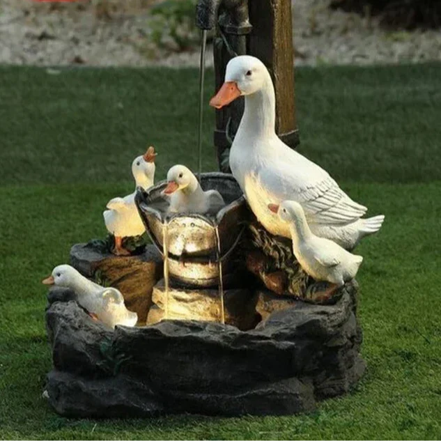 Solar-Powered Duck & Squirrel Garden Statue with LED Lights – Weather-Resistant Resin Outdoor Figurine for Patio & Yard