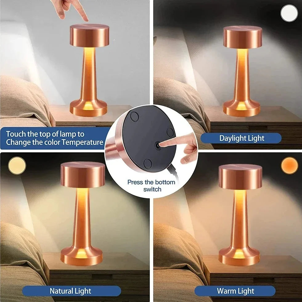 Lámpara de acento inalámbrica recargable con control táctil y brillo ajustable: lámpara de escritorio LED de hierro y acrílico para dormitorio, sala de estar y oficina | Thomler