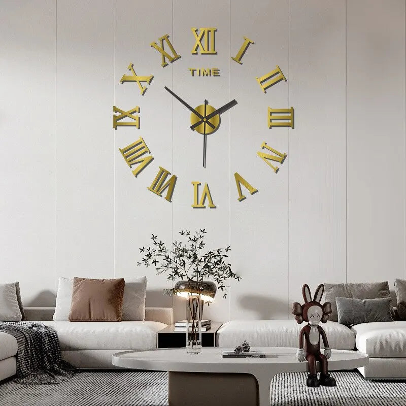 DIY 3D Wanduhr mit römischen Ziffern, 40 cm, selbstklebende Acryl-Zahlen in Spiegeloptik für Schlafzimmer, Büro, Wohnbereich, Wohndekoration, kein Bohren erforderlich | Thomler