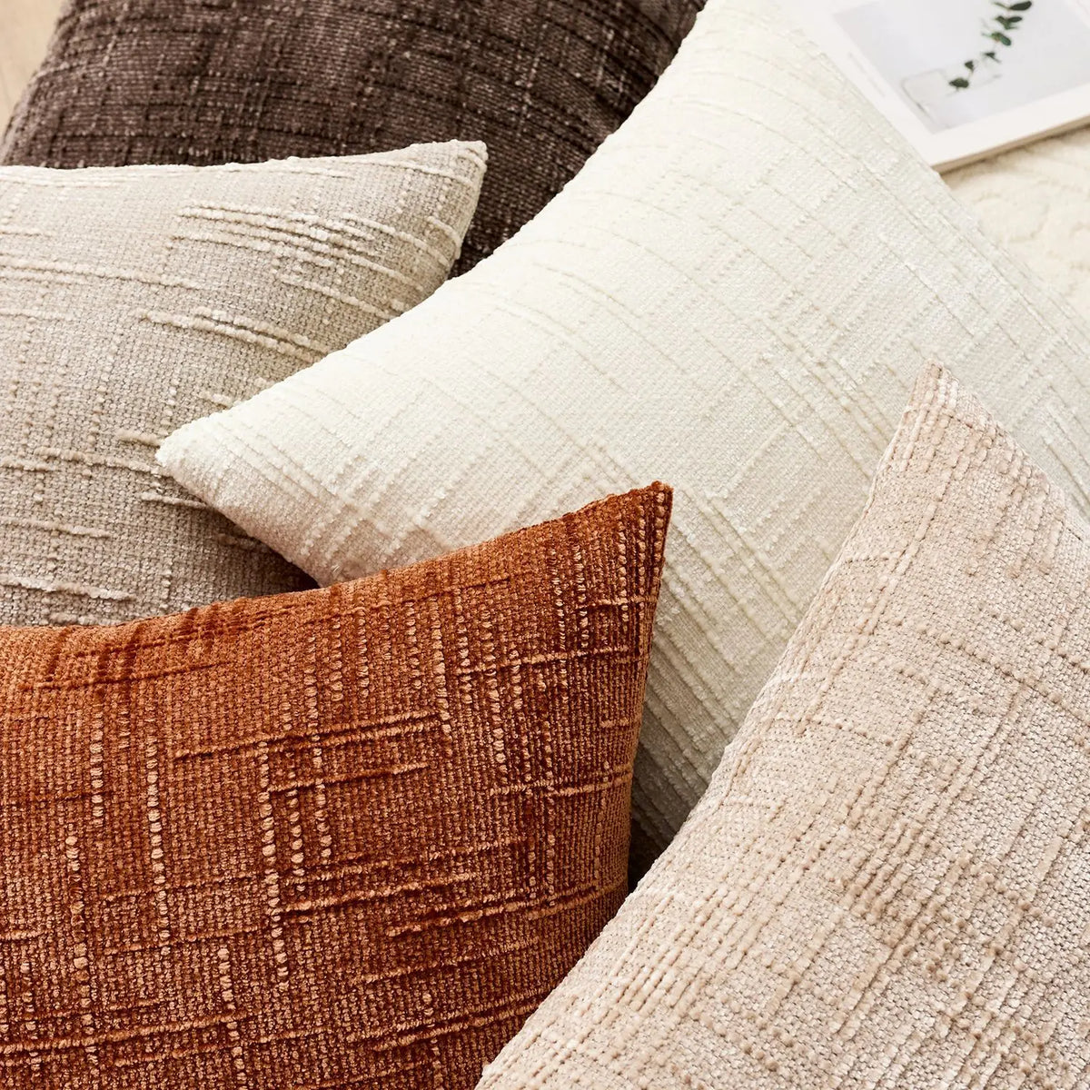 Plush Chenille Pillow Case 18 in Textured Bamboo Relief Pattern for Sofa Bed Living Room Bedroom Accent Home Décor Throw Cushion Slipcover | Thomler