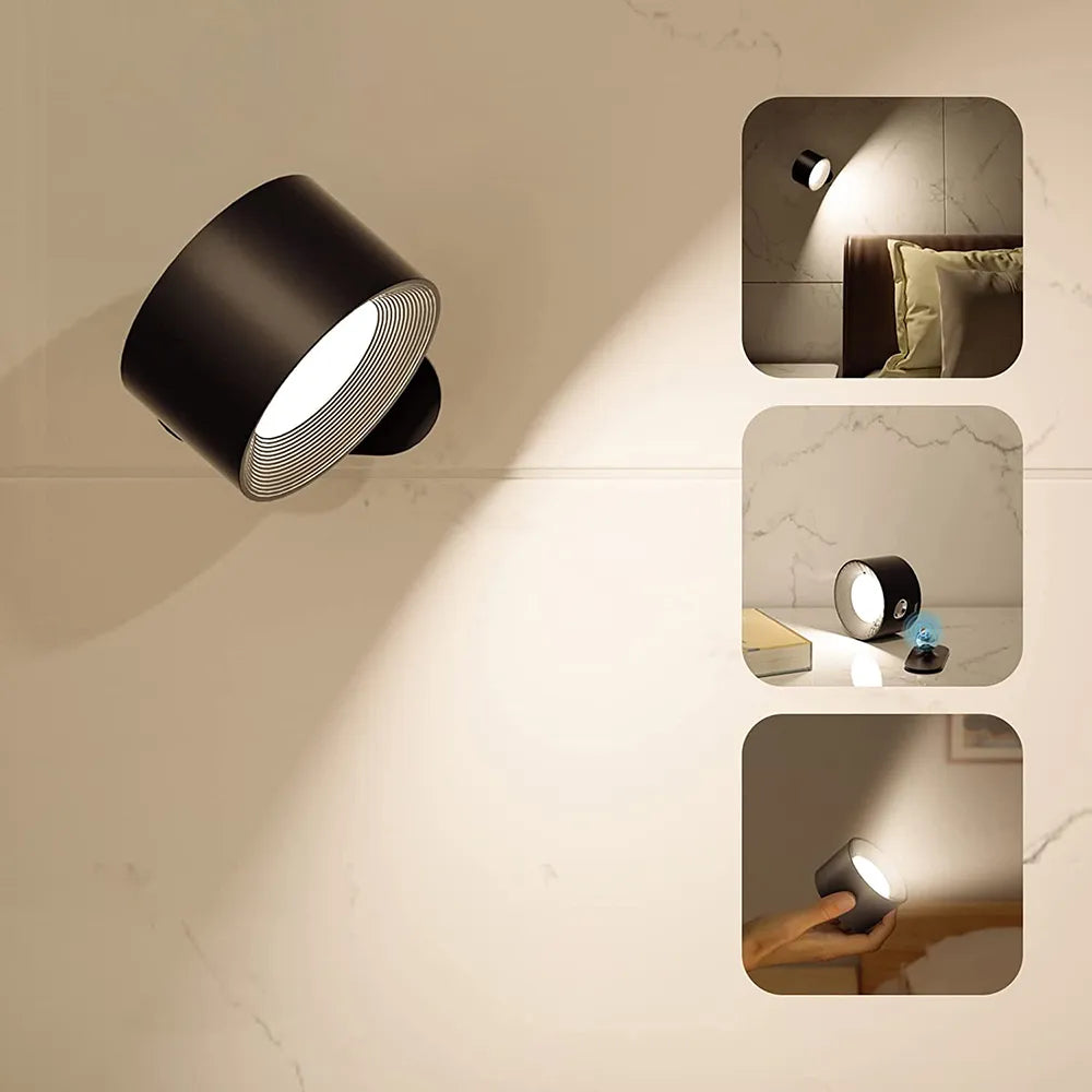 Cordless Rotating Sconce Light USB Rechargeable 3 in Magnetic Mount Touch Dimming Night Light for Bedside Hallway Closet Accent Lighting No | Thomler