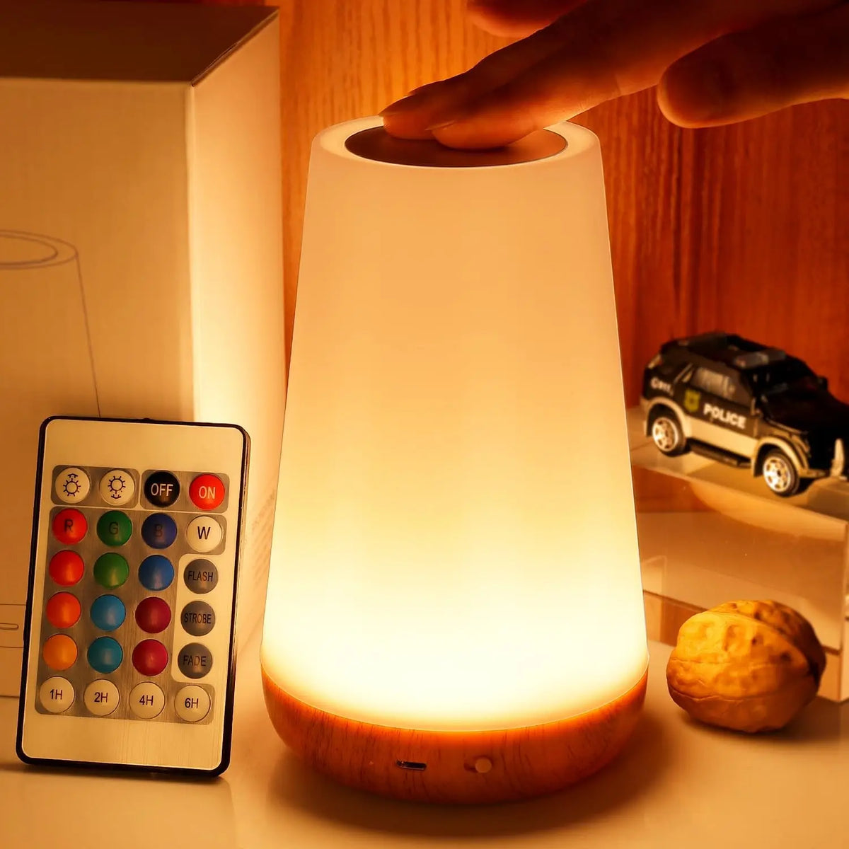 Touch-bediende kleurveranderende tafellamp met afstandsbediening – 13 RGB-kleuren, 5 helderheidsniveaus, draadloos oplaadbaar sfeernachtlampje