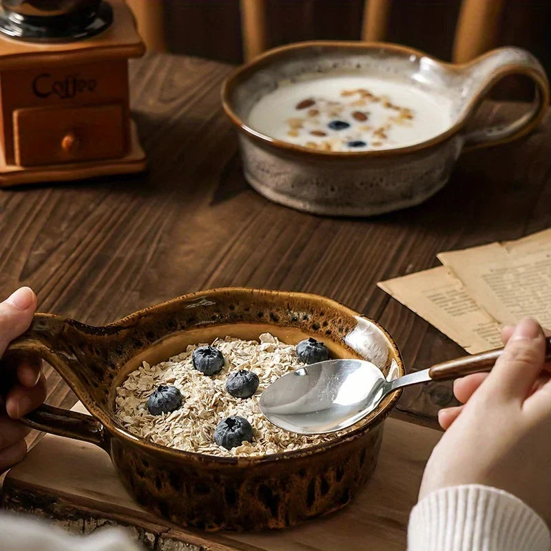Handled Ceramic Bowl 6 in for Soup Cereal Oatmeal Salad with Grip Kitchen Tableware Stoneware Serving Dish for Breakfast Lunch Dinner | Thomler