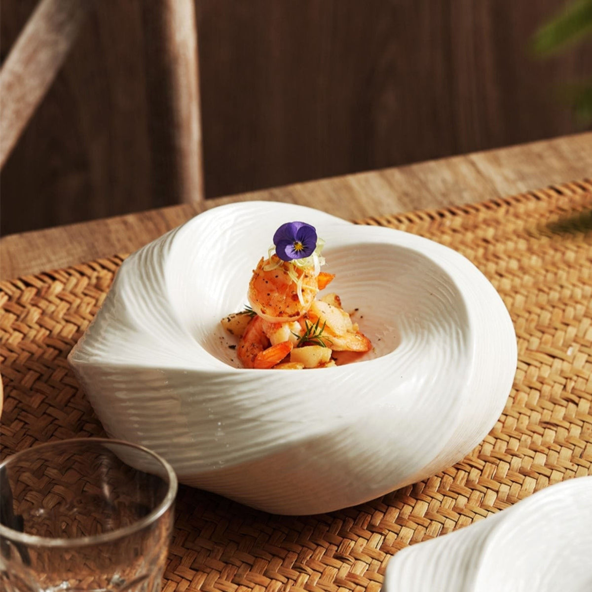 White Ceramic Dinnerware Bowl 10 Inch Spiral Textured Porcelain Dish for Salads Pasta Sides Family Dinners Parties Modern Table Décor | Thomler