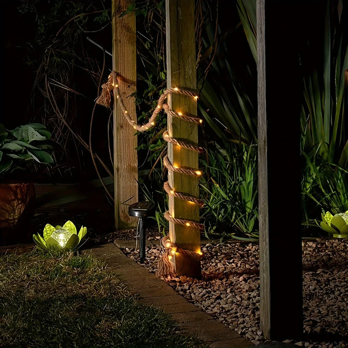 Solar LED String Lights 16 ft Hemp Rope 100 Bulbs 8-Color Modes Outdoor Garden Patio Deck Waterproof Auto On/Off for Backyard Party Wedding | Thomler