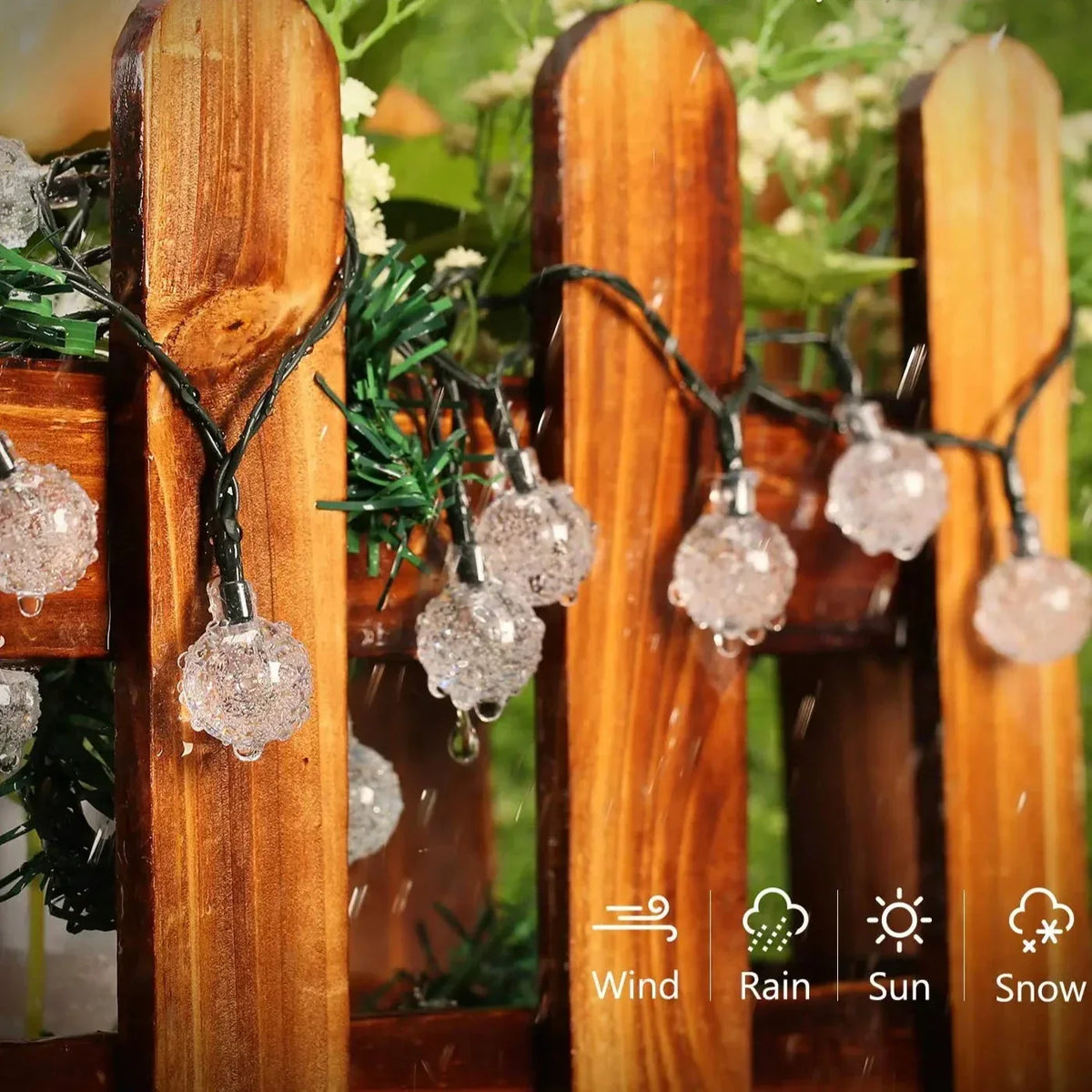 Outdoor LED-snoerverlichting op zonne-energie, waterdicht, decoratieve tuinverlichting, 9 meter voor terras, tuin, veranda, achtertuin, pad, landschapsaccent | Thomler