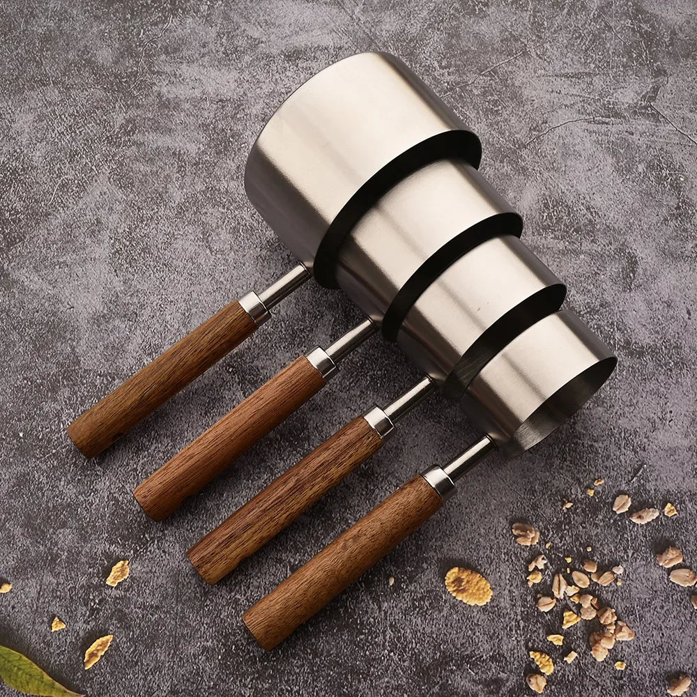 8-Piece Nesting Kitchen Measuring Spoons with Wood Handles Stainless Steel Cooking Baking Tools Set | Thomler