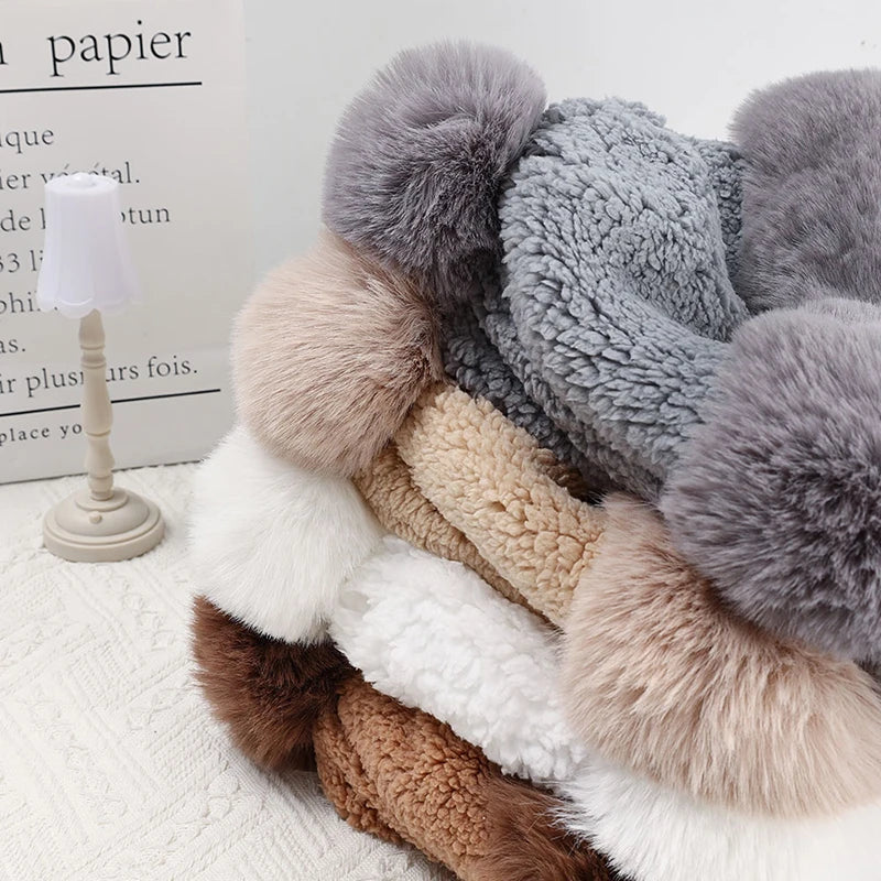 Plush Hooded Scarf Combo Winter Beanie & Neck Warmer Fleece Wrap for Women Cold Weather Outdoor Fashion