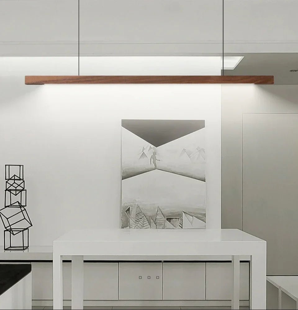 LED Wood Dining Room Fixture 47-Inch Linear Hanging Light Adjustable Height Island Chandelier Natural Pine Kitchen Suspended Lighting Modern | Thomler