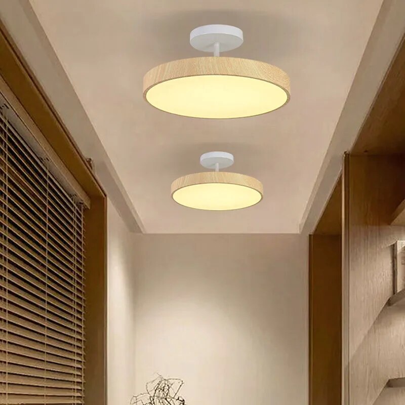 Semi-Flush Mount LED Fixture with Wood Grain Accent for Bedroom, Living Room & Dining Room Ambient Lighting | Thomler