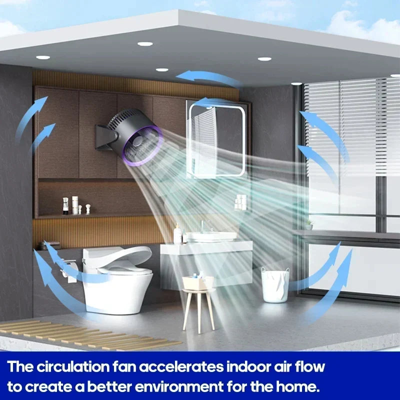 USB-C wiederaufladbarer Tischventilator mit um 180° neigbarem Kopf für Schlafzimmer, Büro, Badezimmer, leiser, kabelloser, tragbarer Luftumwälzer, wandmontierbar