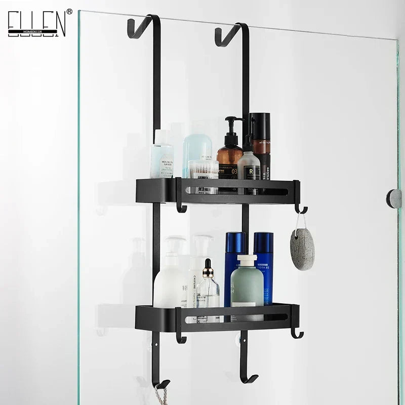 Over-Door Shower Caddy Aluminum 38 in Tall No-Drill Bathroom Organizer for Shampoo Toiletries Glass Door Mount 2-3 Tier Storage Rack | Thomler