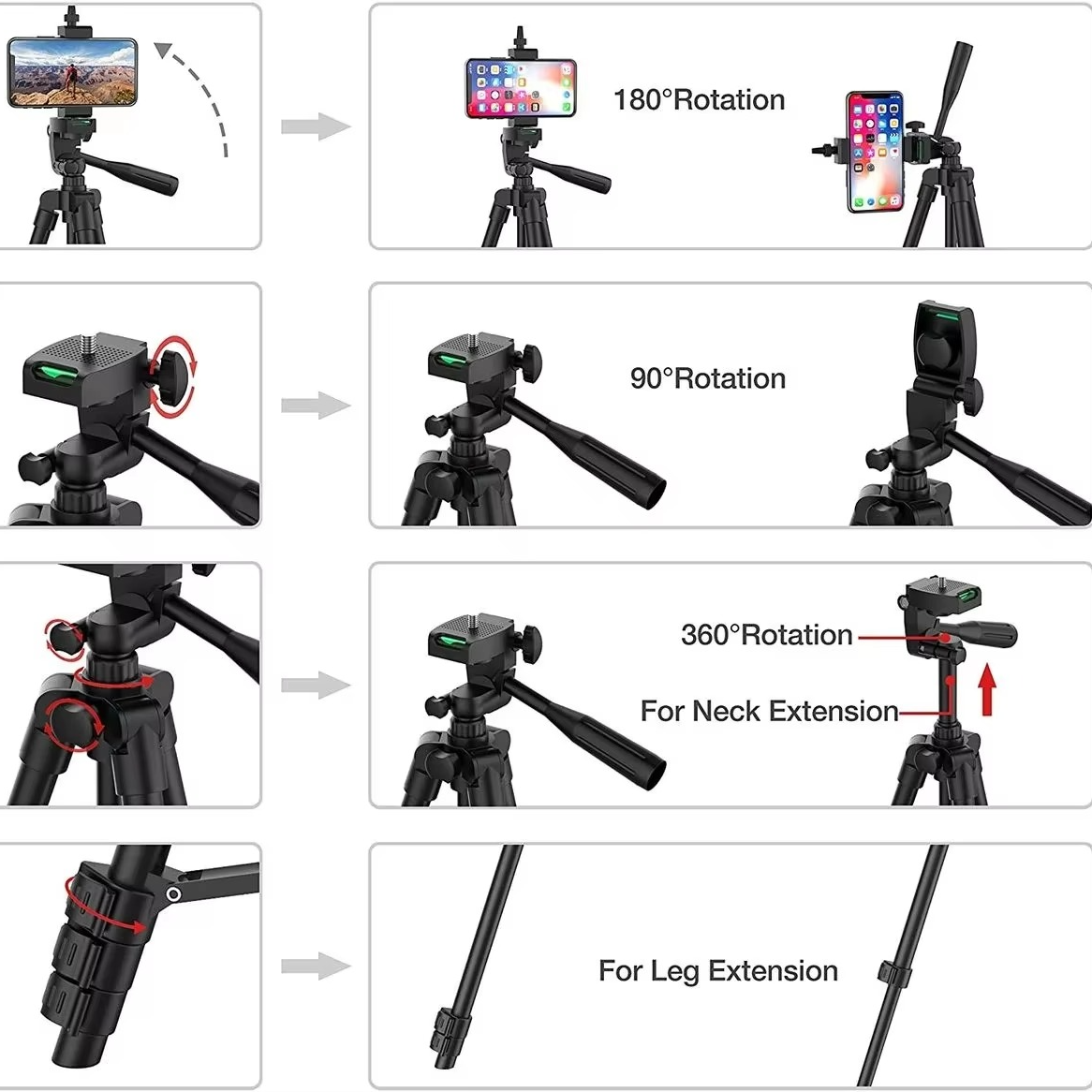 Uitschuifbaar camerastatief met draadloze afstandsbediening en verstelbare telefoonhouder, 51-140 cm