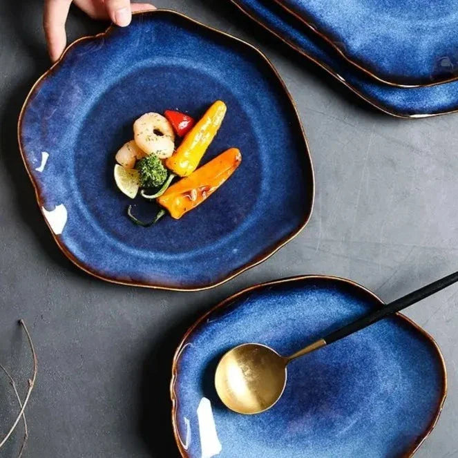 Vajilla de porcelana china hecha a mano, colección de 4 piezas, platos de cerámica artesanal, aptos para microondas y lavavajillas para comedor y cocina | Thomler