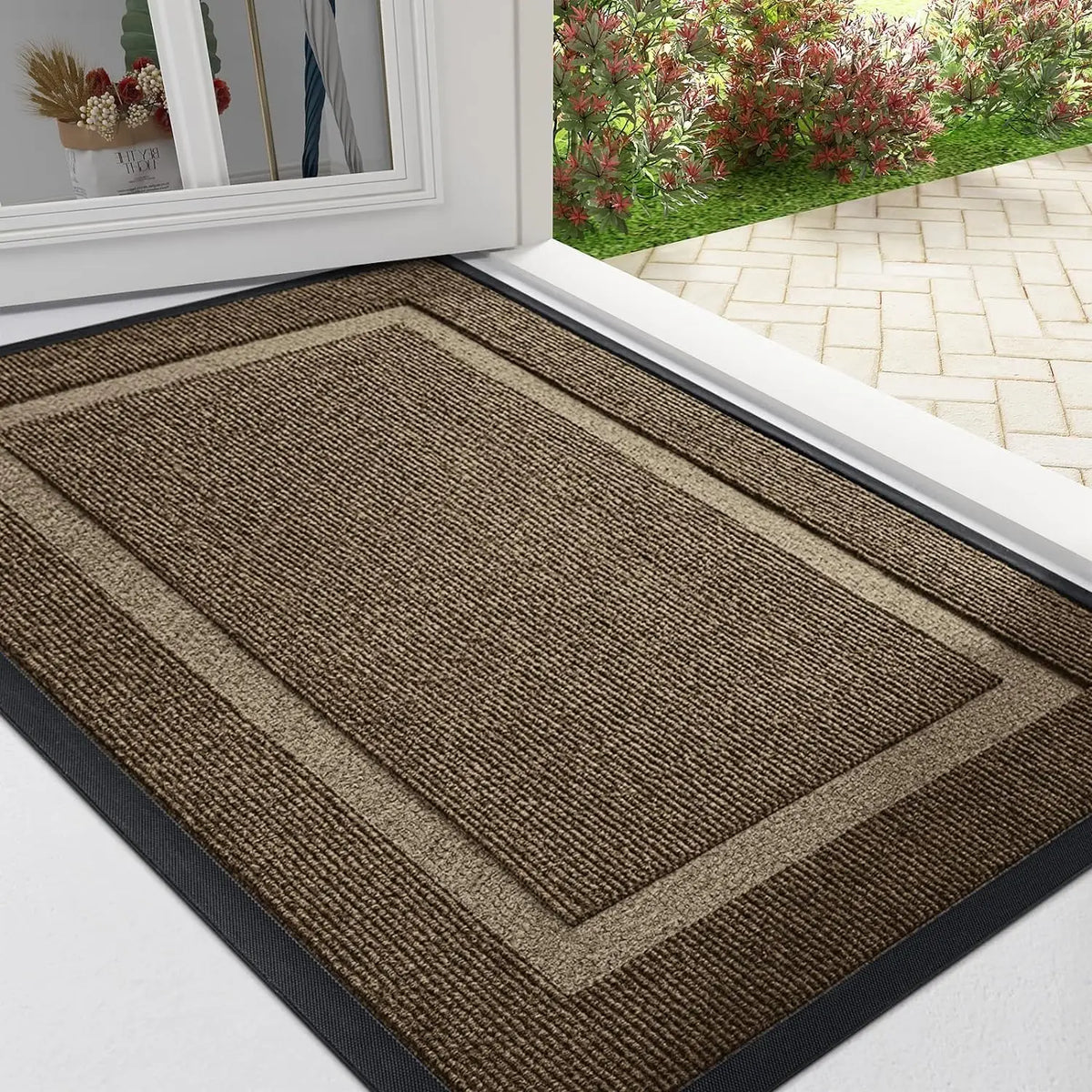 Felpudo de entrada de goma antideslizante de perfil bajo para puerta principal, puerta trasera, patio, garaje, pasillo, rascador de barro, protección de suelos | Thomler