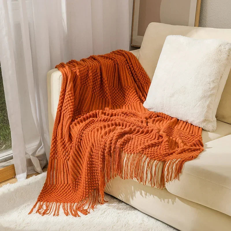 Chunky Knit Throw Blanket – Cozy Acrylic Sofa & Bed Cover for Living Room & Bedroom