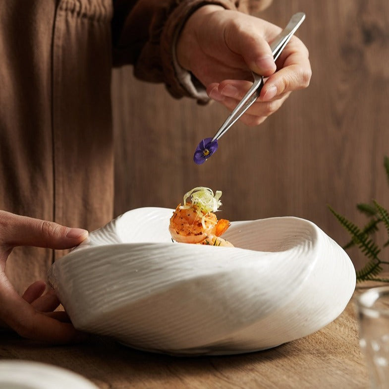 Spiral Ceramic Serving Bowl for Salad Soup Pasta Noodles Kitchen Dining Table Porcelain Dishwasher Safe 8 9 inch | Thomler