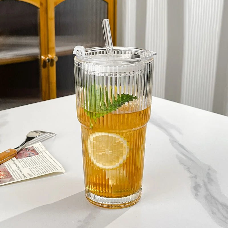 Insulated Glass Tumbler with Straw & Lid - Heat-Resistant Borosilicate Cup for Hot & Cold Drinks - Portable Coffee Mug for Commute, Office, | Thomler