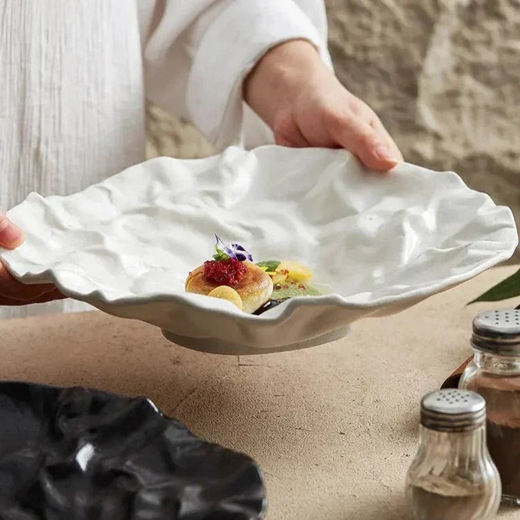 Handcrafted Ceramic Dining Bowl with Ocean-Inspired Texture for Salads Soups Fruit Centerpiece Home Kitchen Tableware Decor