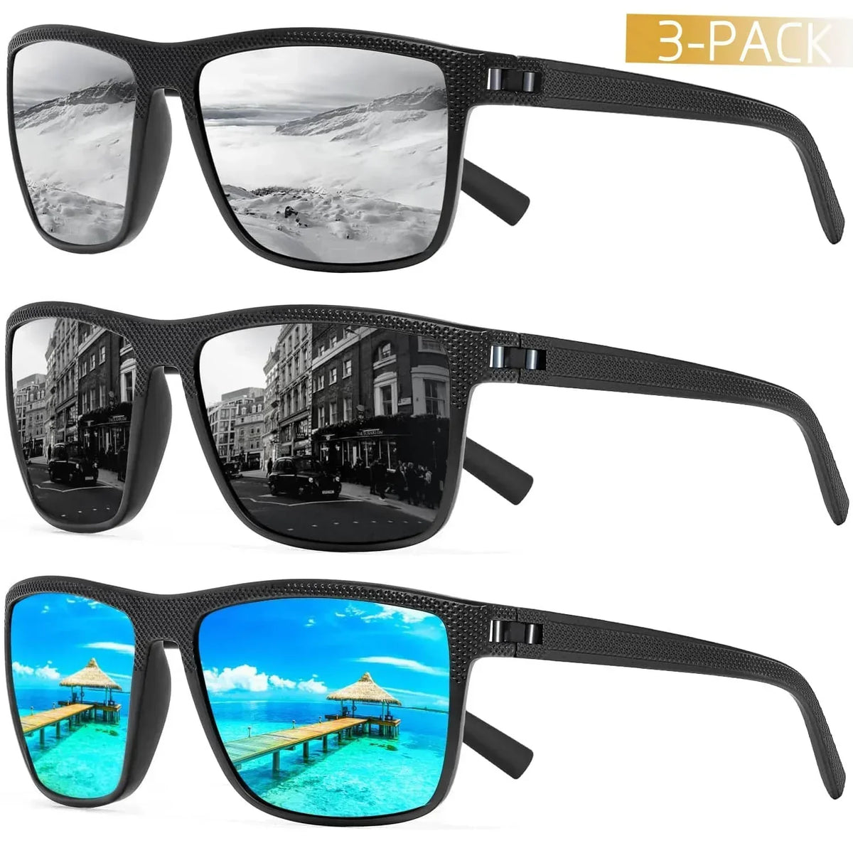 Polarized Sunglasses 3-Piece Set for Men & Women Outdoor Sports Driving UV400 Protection Lightweight Frames | Thomler