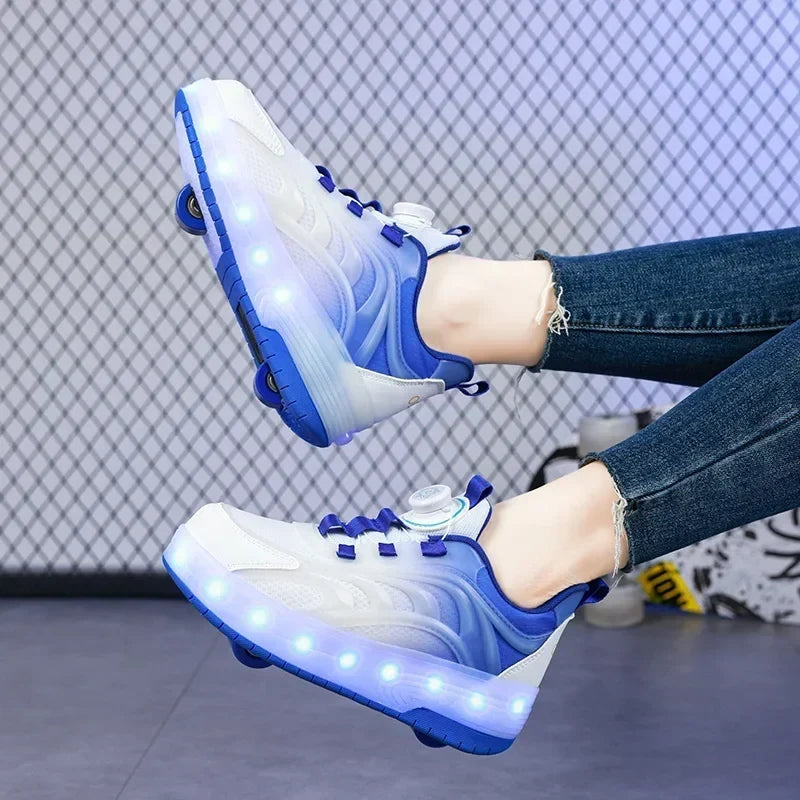 Kinder-Rollschuh-Sneaker mit leuchtenden, per USB aufladbaren LED-Rollen | Rollschuhe für Jungen & Mädchen | Outdoor-Freizeit & aktives Spielen